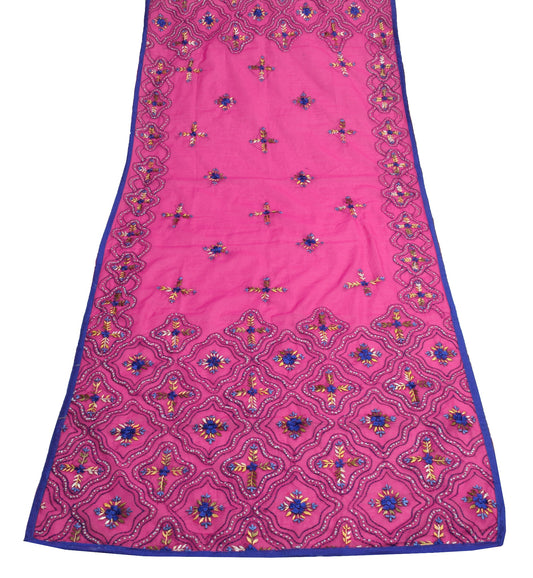 Sushila Vintage Pink Heavy Dupatta Art Silk Handmade Traditional OOAK Long Stole