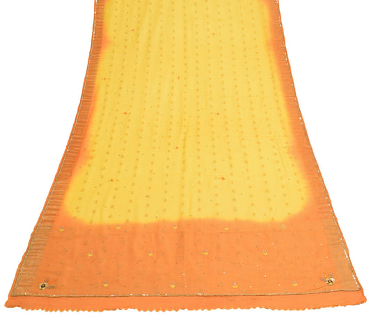 Sushila Vintage 100% Pure Silk Dupatta Yellow Orange Zari Woven Soft Long Stole