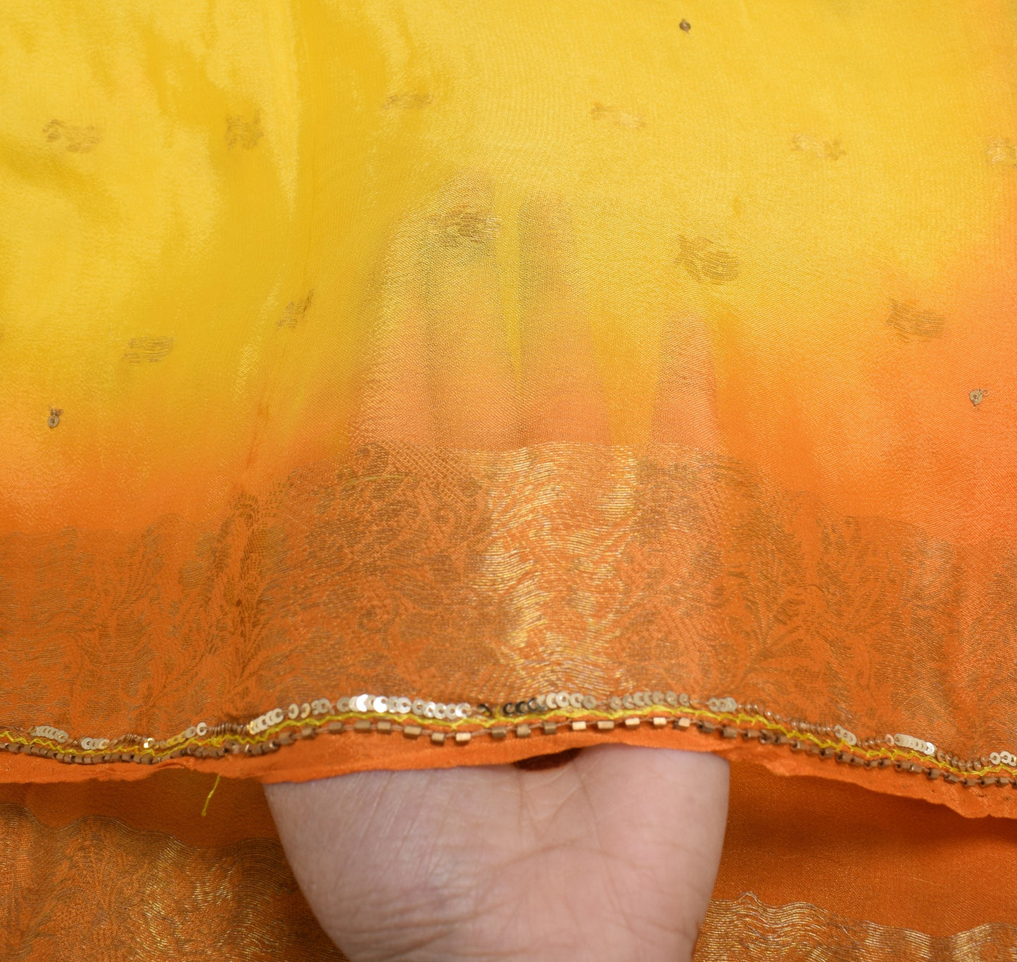 Sushila Vintage 100% Pure Silk Dupatta Yellow Orange Zari Woven Soft Long Stole