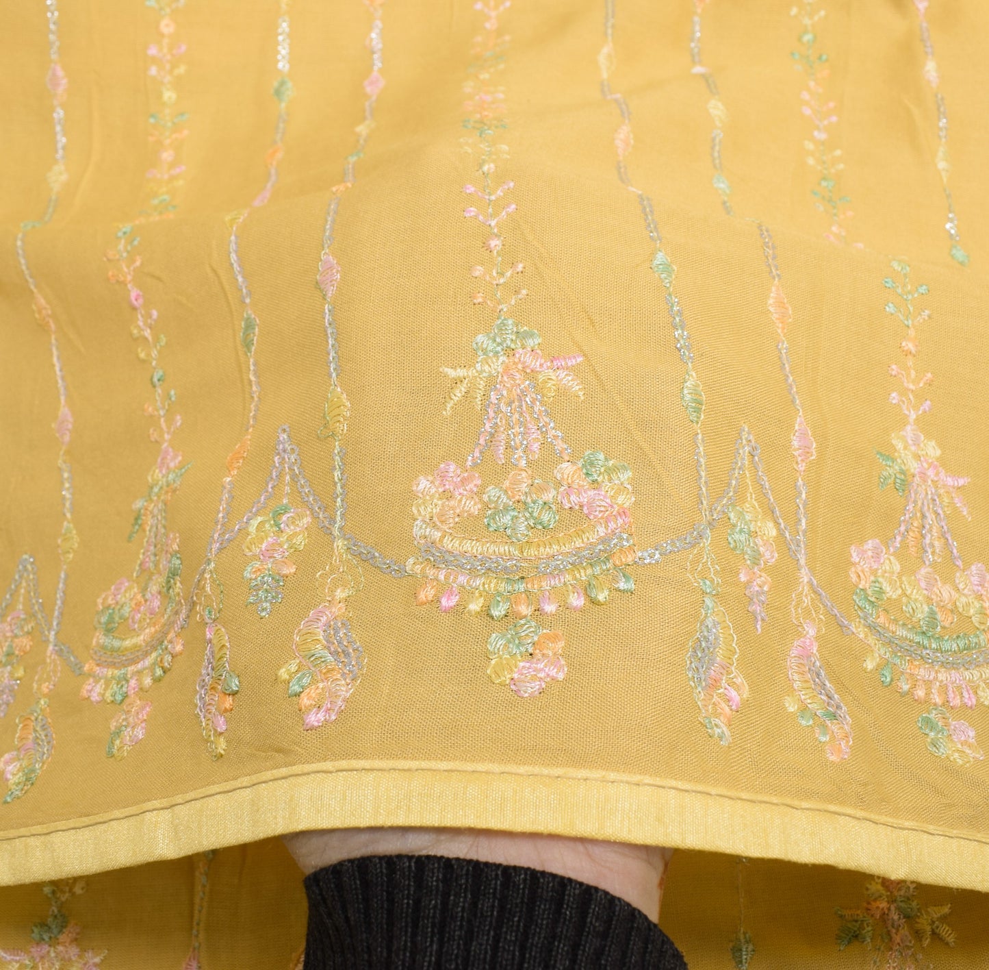 Sushila Vintage Mustard Dupatta Soft Pure Cotton Embroidered Floral Long Stole