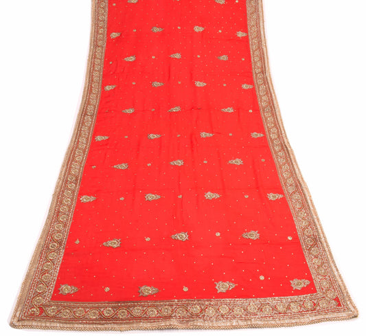 Sushila Vintage Red Heavy Dupatta Pure Silk Glass Beads Stone Work Wedding Stole