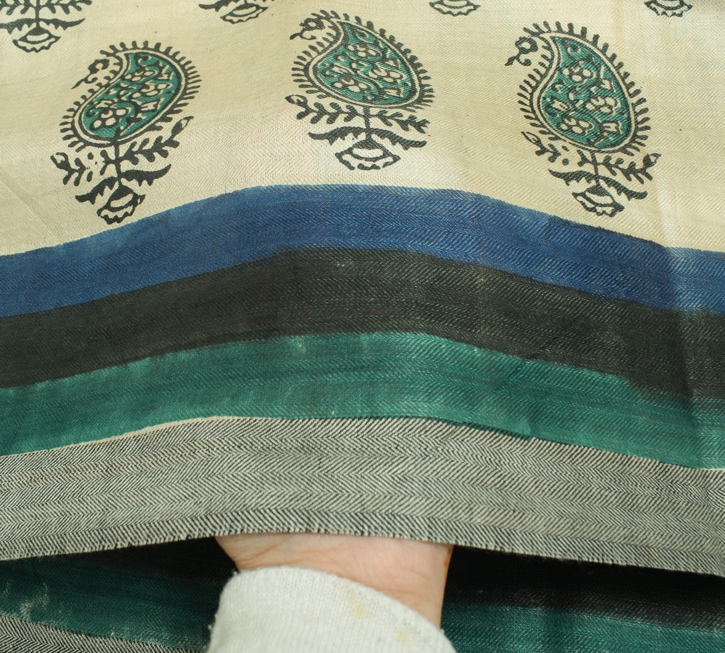 Sushila Vintage 100% Pure Woolen Dupatta Hand Block Printed Paisley Long Stole