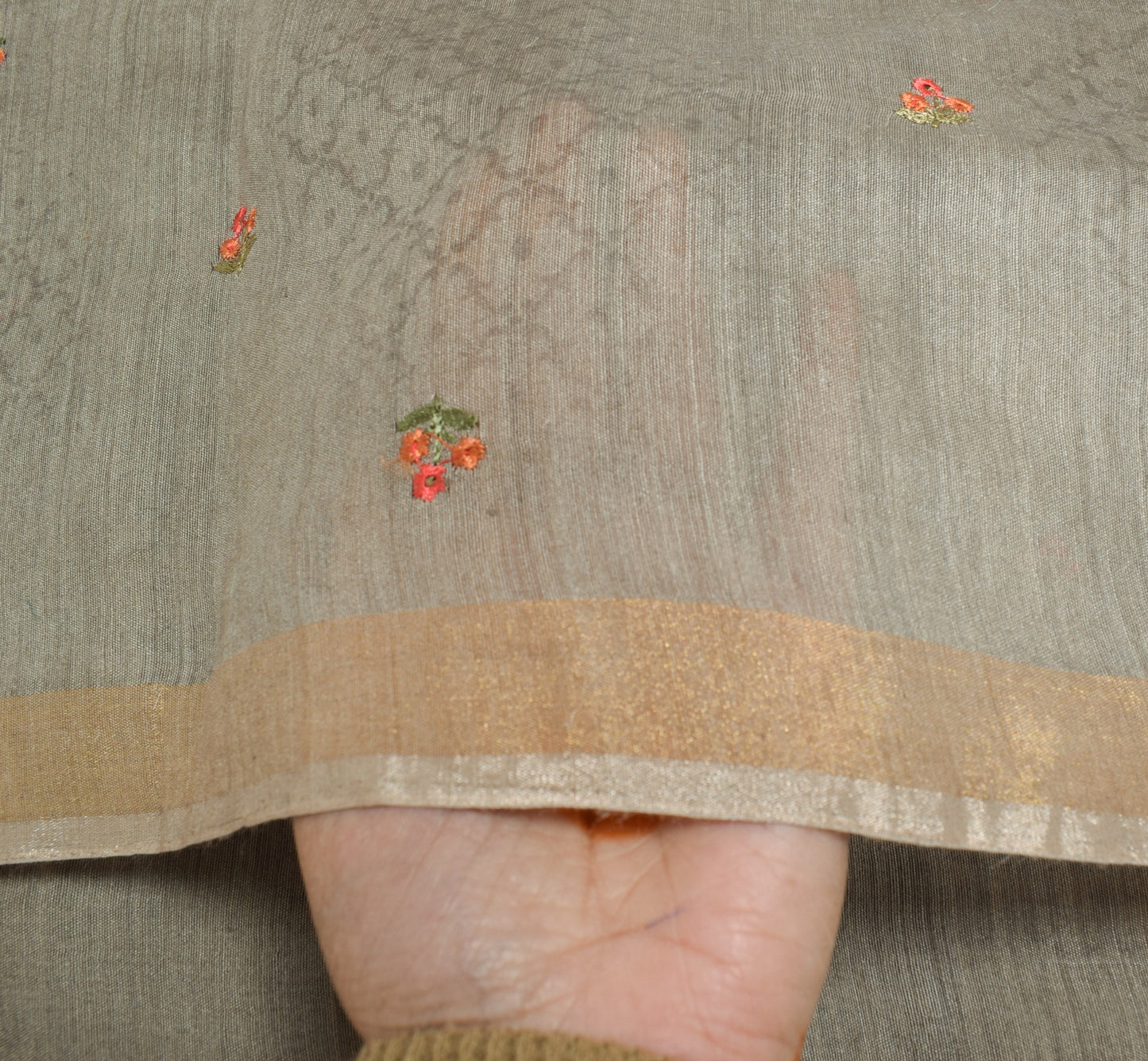 Sushila Vintage Gray Dupatta Pure Cotton Silk Printed & Embroidered Long Stole