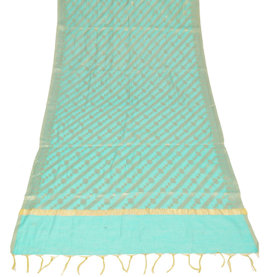 Sushila Vintage Aqua Blue Dupatta Art Cotton Silk Zari Woven Banarasi Long Stole