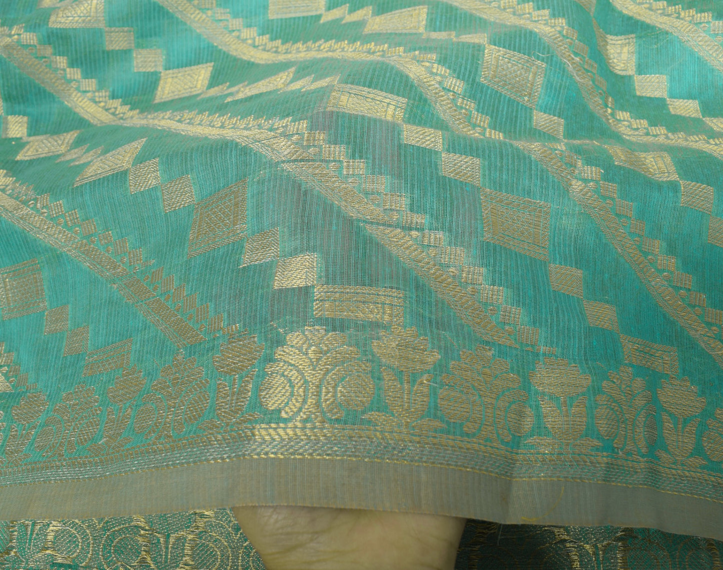 Sushila Vintage Aqua Blue Dupatta Art Cotton Silk Zari Woven Banarasi Long Stole