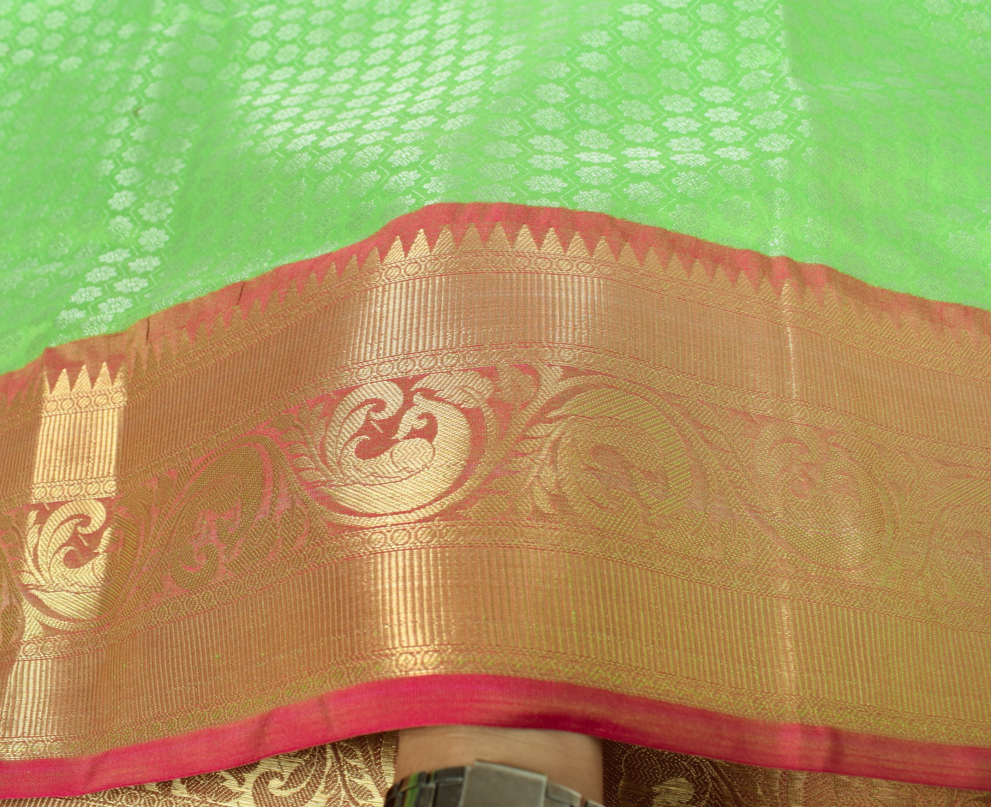 Sushila Vintage Parrot Green Dupatta Art Silk Zari Brocade Floral Indian Stole