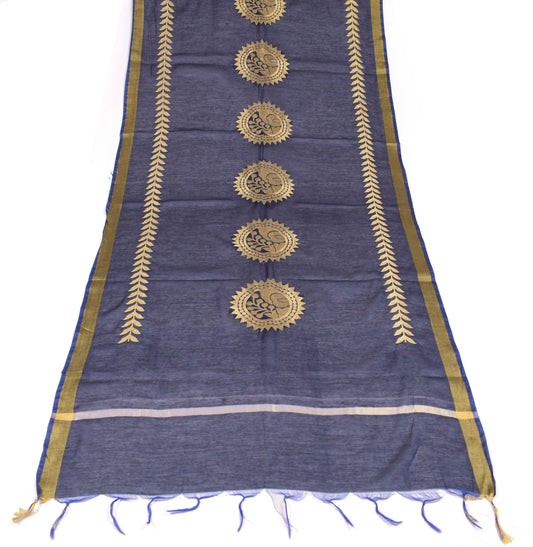 Sushila Vintage Zari Embroidered Dupatta Art Cotton Silk Floral Blue Long Stole