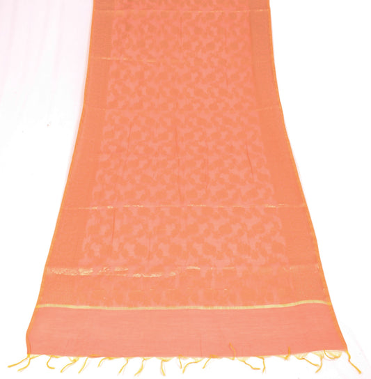 Sushila Vintage Peach Banarasi Dupatta Art Cotton Silk Floral Brocade Long Stole