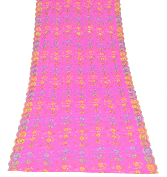 Sushila Vintage Pink Embroidered Dupatta Art Georgette Floral Long Stole Scarves