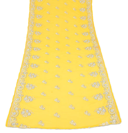 Sushila Vintage Mirror Work Dupatta Art Georgette Yellow HEAVY Embroidered Stole