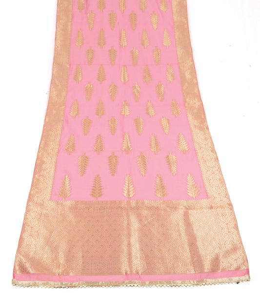 Sushila Vintage Pink Banarasi Dupatta Zari Brocade Pure Cotton Indian Long Stole