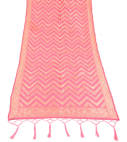 Sushila Vintage Banarasi Pink Dupatta Art Silk Resham Brocade Zig-Zag LongStole