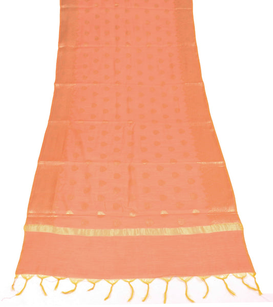 Sushila Vintage Peach Orange Dupatta Art Cotton Silk Woven Banarasi Long Stole