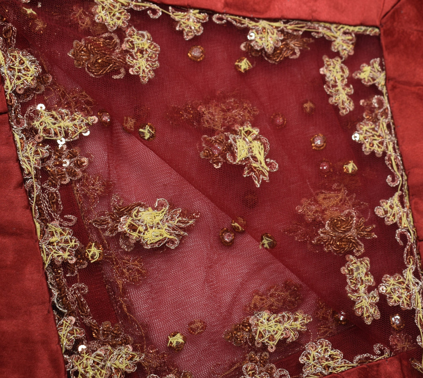 Sushila Vintage Maroon Heavy Dupatta Hand Beaded Zardozi Sequins Net Long Stole