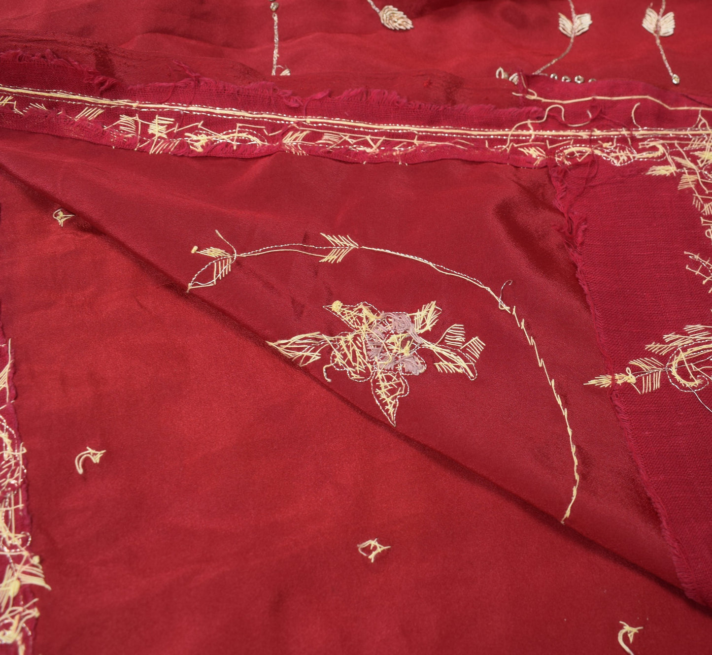 Sushila Vintage Red Wedding Heavy Dupatta Art Crepe Silk Zardozi Work Long Stole