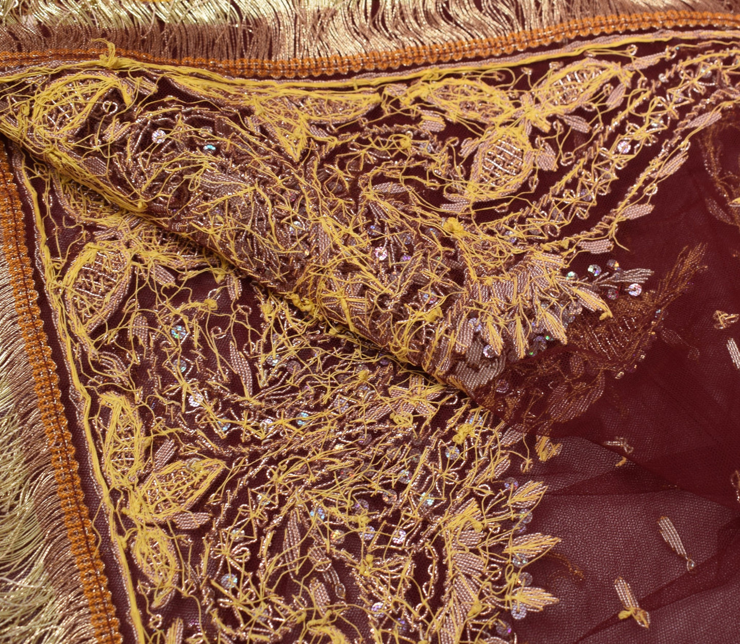 Sushila Vintage Maroon Net Heavy Dupatta Zardozi Work Wedding Nikah Long Stole