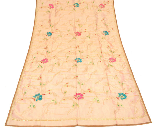 Sushila Vintage Golden Tissue Dupatta Zari Embroidered Wedding Floral LongStole