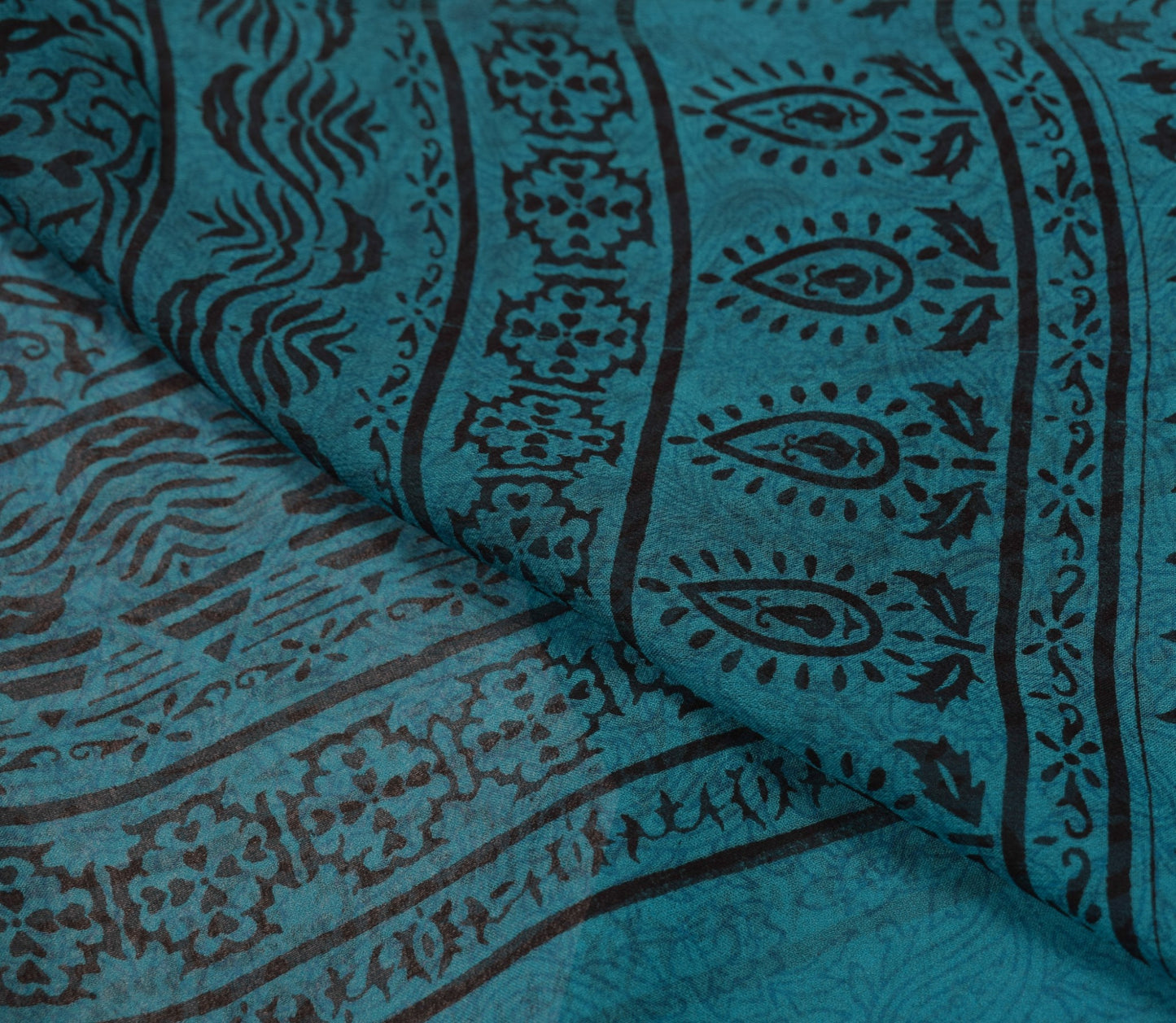 Sushila Vintage Teal Blue Dupatta 100% Pure Georgette Floral Printed Long Stole