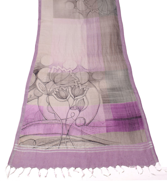 Sushila Vintage Pure Linen Dupatta Floral Printed & Woven Multi-Color Long Stole
