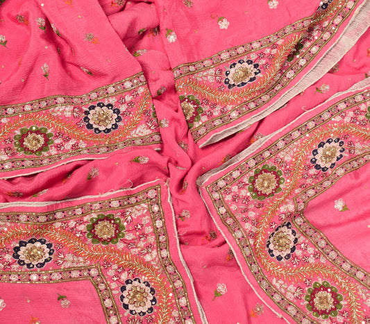 Sushila Vintage Pink Embroidered Dupatta Broad Border Pure Chiffon Long Stole