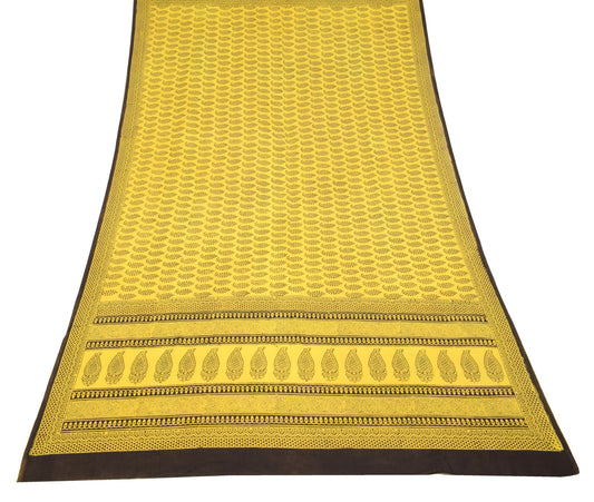 Sushila Vintage Hand Block Printed Dupatta Pure Cotton Yellow Soft Long Stole