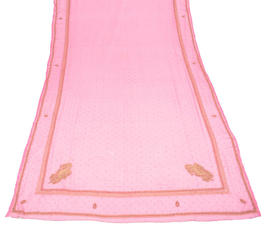 Sushila Vintage Pure Chiffon Silk Dupatta Pink Hand Embroidered Long Stole Wrap