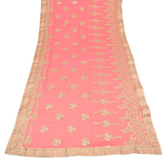 Sushila Vintage Peach HEAVY Dupatta Floral Embroidered Pure Chiffon Long Stole
