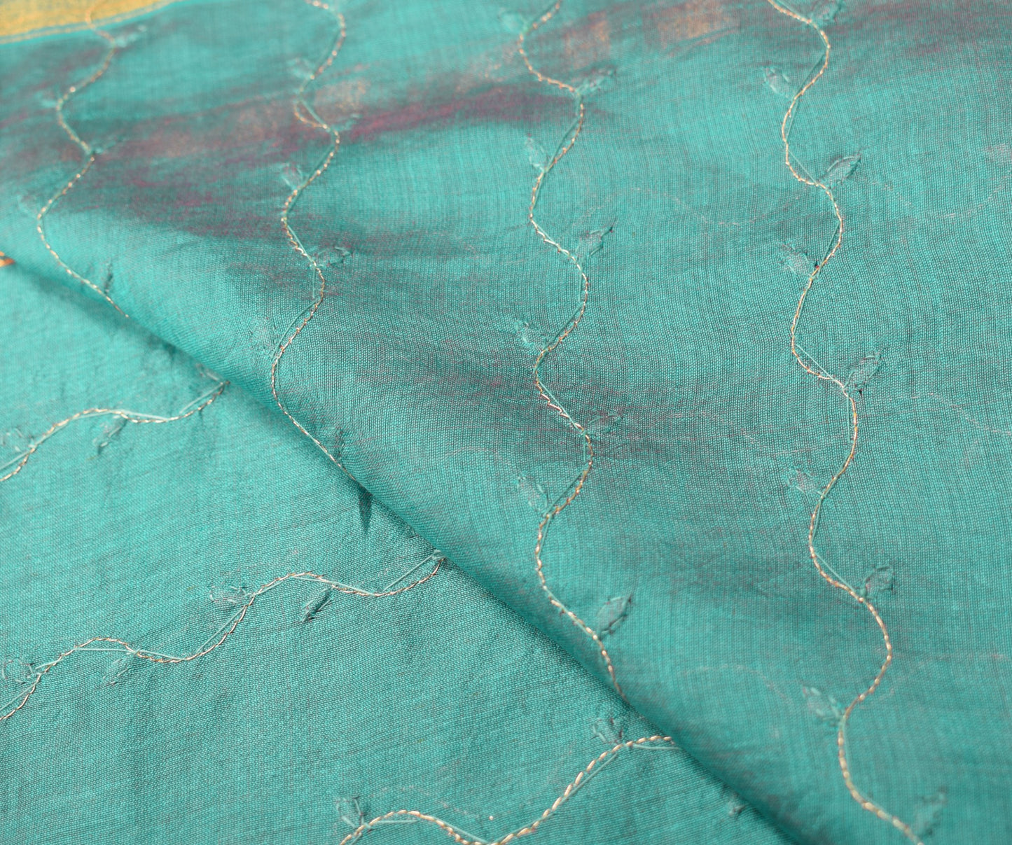 Sushila Vintage Hand Embroidered Dupatta Pure Cotton Teal Blue Floral Long Stole