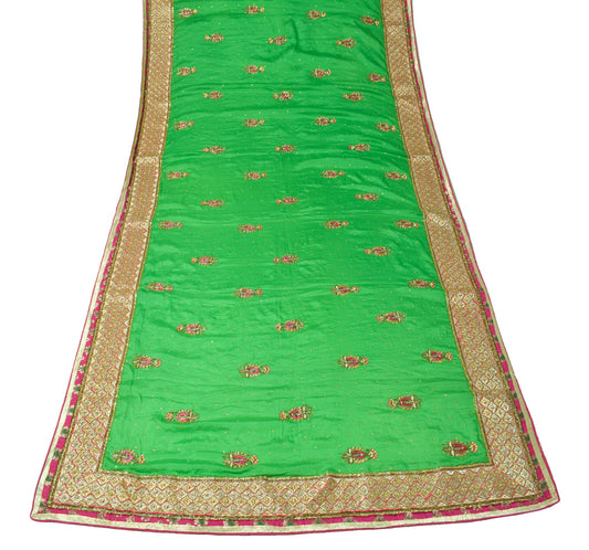 Sushila Vintage Green HEAVY Dupatta Golden Border and Motifs Pure Chiffon Stole