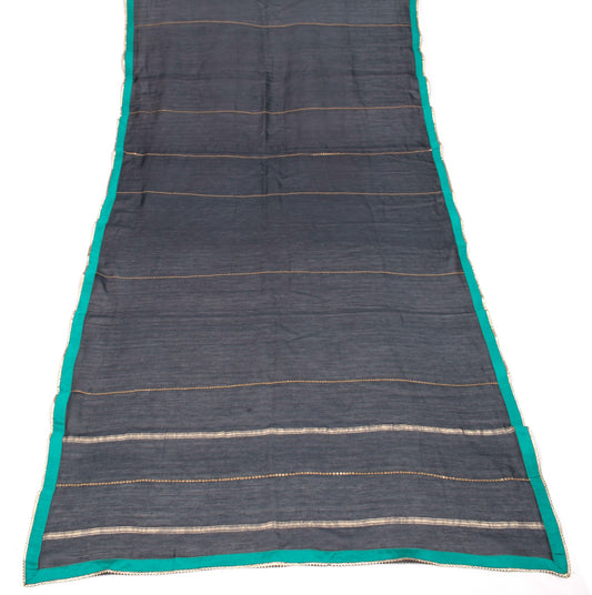 Sushila Vintage Black Woven Dupatta Contract Border Pure Cotton Silk Long Stole