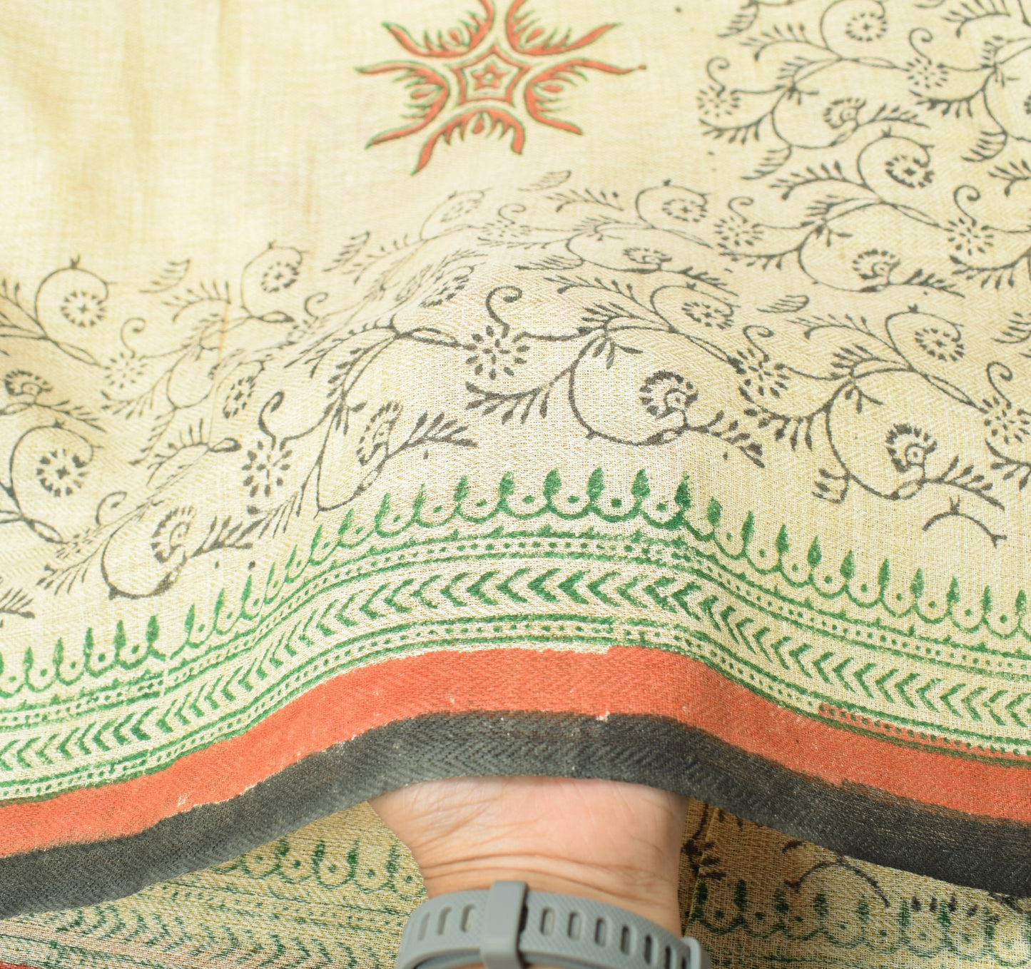 Sushila Vintage Beige Dupatta Hand Block Pure Cotton Silk Bhagalpuri Long Stole