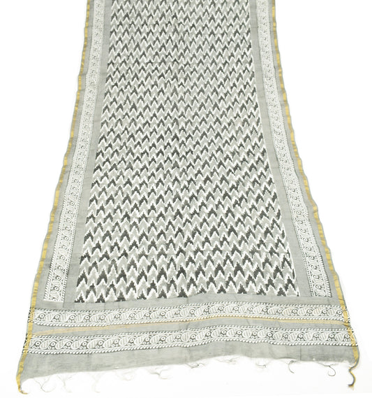 Sushila Vintage Gray Dupatta Pure Cotton Silk Hand Block Printed Wrap Long Stole