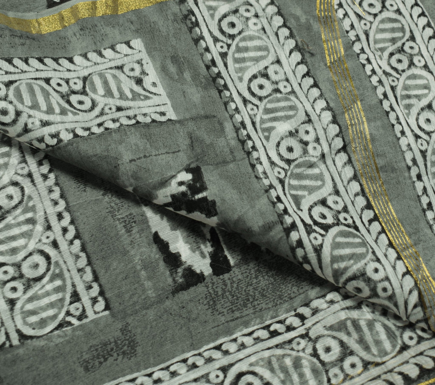 Sushila Vintage Gray Dupatta Pure Cotton Silk Hand Block Printed Wrap Long Stole