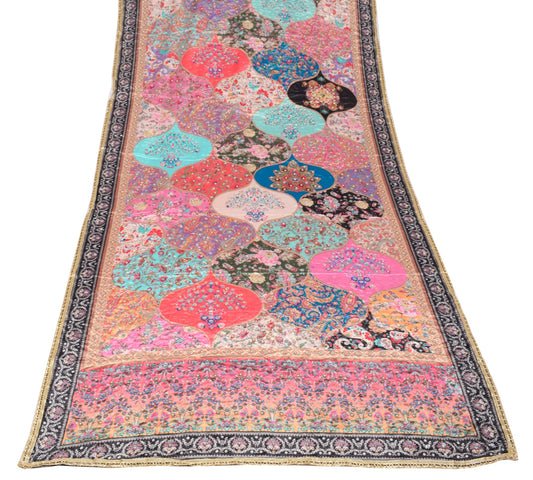 Sushila Vintage Abla Work Dupatta Chinnon Silk Multicolor HEAVY Long Stole Wrap