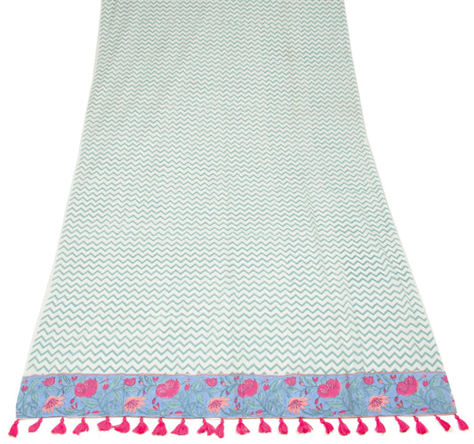 Sushila Vintage BRANDED White Dupatta Pure Cotton Hand Block Printed Long Stole