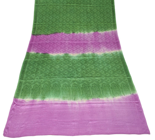 Sushila Vintage Green Purple Dupatta Pure Georgette Floral Woven Soft Long Stole