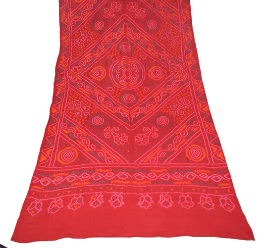 Sushila Vintage Bandhani Printed Dupatta 100% Pure Chiffon Silk Red Long Stole