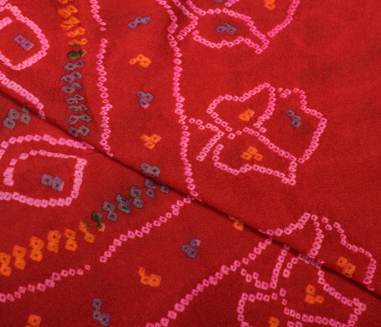 Sushila Vintage Bandhani Printed Dupatta 100% Pure Chiffon Silk Red Long Stole