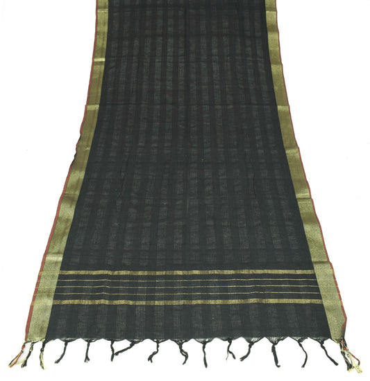 Sushila Vintage Black Dupatta Pure Cotton Woven Zari Broacde Long Stole Hijab