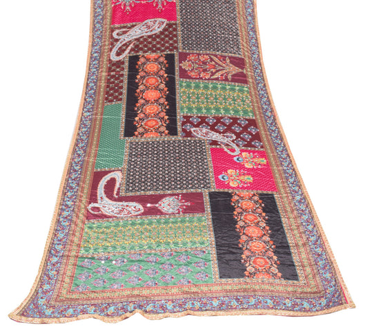 Sushila Vintage Chinnon Silk Dupatta Abla Work Multicolor HEAVY Long Stole Wrap