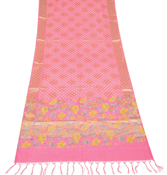 Sushila Vintage Pink Floral Dupatta Woven Printed Pure Cotton Fancy Long Stole