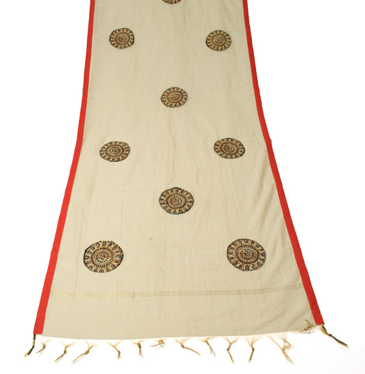 Sushila Vintage Cream Dupatta Applique with Patch Border Pure Cotton Long Stole