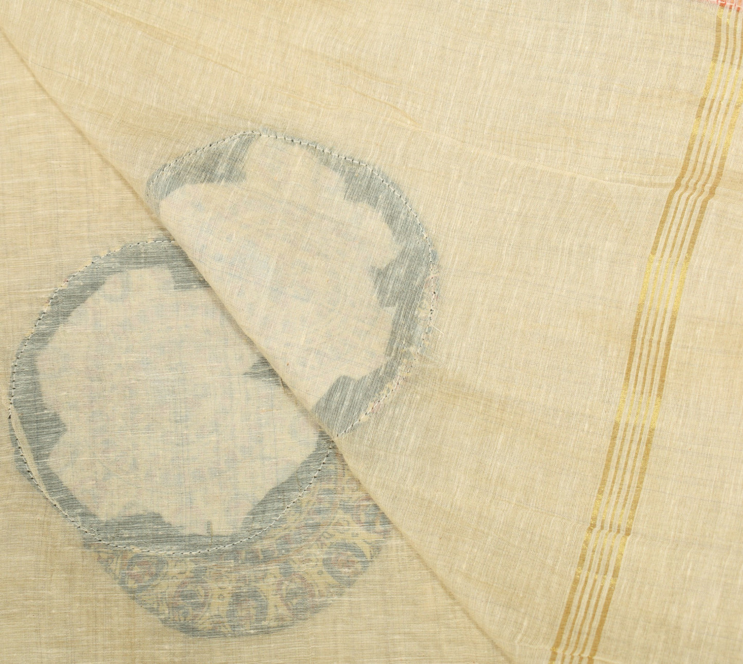 Sushila Vintage Cream Dupatta Applique with Patch Border Pure Cotton Long Stole