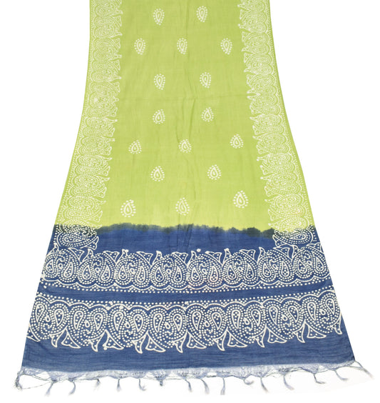 Sushila Vintage Batik Printed Dupatta Green Blue Art Cotton Silk Soft Long Stole