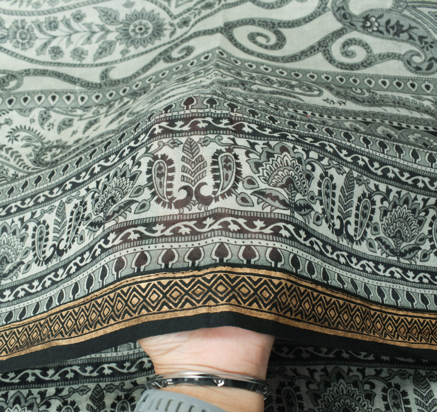 Sushila Vintage Gray Dupatta 100% Pure Cotton Paisley Printed Long Stole Scarves