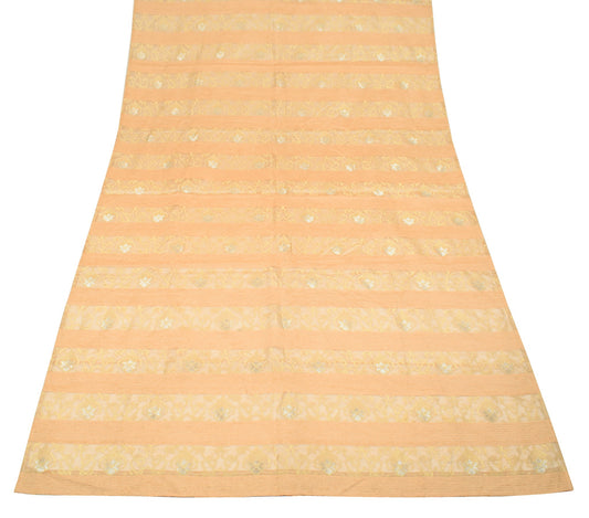Sushila Vintage Pure Organza Silk Dupatta Woven Zari Brocade Peach Long Stole