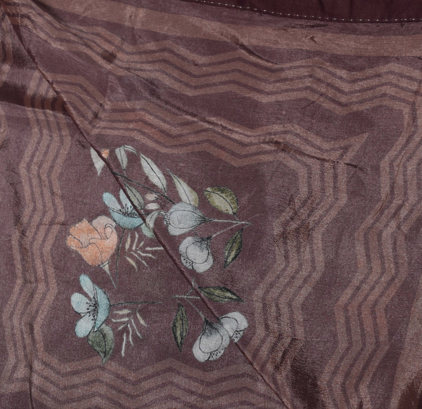 Sushila Vintage Brown Dupatta 100%Pure Chiffon Digital Printed Floral Long Stole