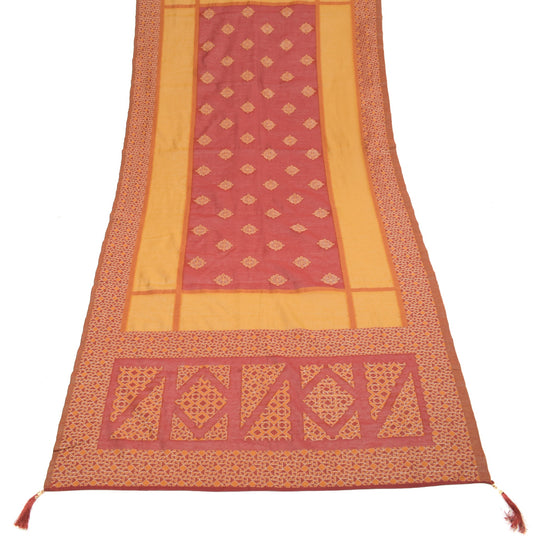 Sushila Vintage Mustard & Maroon Dupatta Geometrical Woven Pure Cotton LongStole