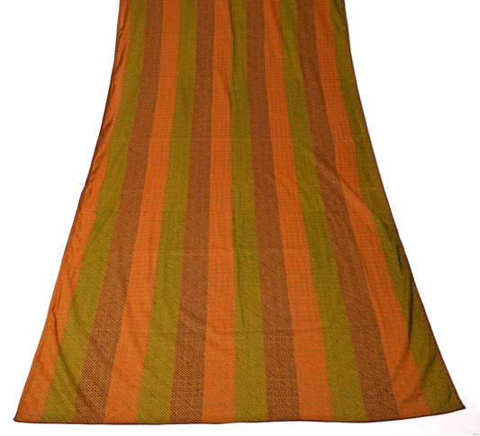 Sushila Vintage Yellow Dupatta 100% Pure Cotton Stripes Hand Printed Long Stole