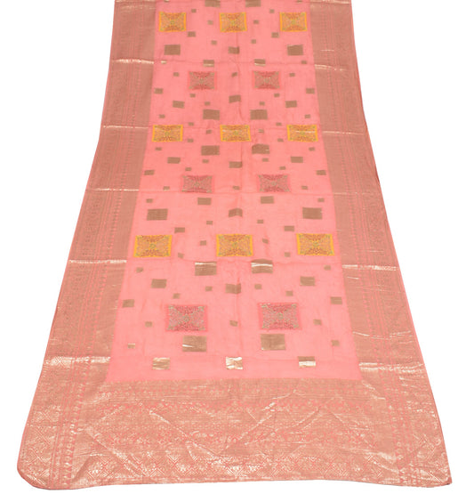 Sushila Vintage Peach Dupatta Pure Silk Banarasi Brocade Woven Long Stole